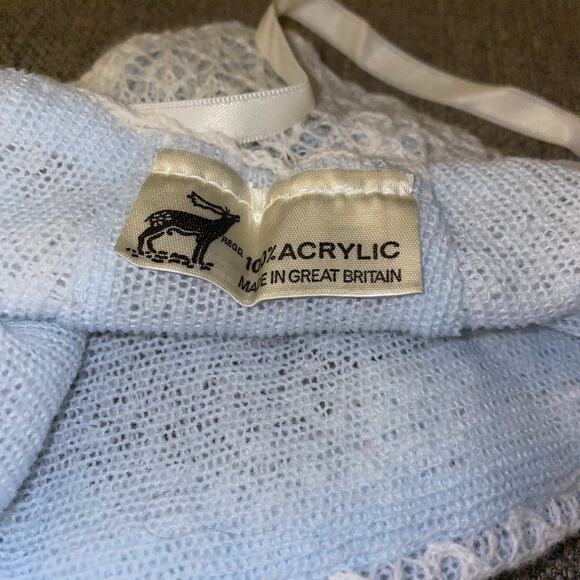 Knit Baby Bonnet With Ribbon Made in Great Britain Vintage Cottagecore Blue - Picture 5 of 5